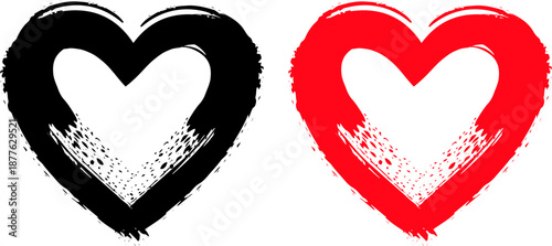 Red and black brush stroke heart, hand painted heart icon, artistic love symbol vector, grunge red heart shape, textured valentine heart art, romantic brush love sign
