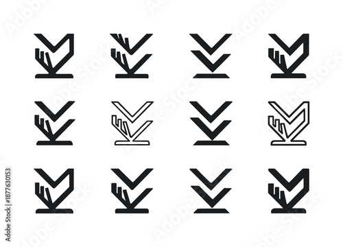 Geometric Bookshelf Icons. Geometric bookshelf with a modern, artistic design. Icon set. Set Logo of Geometric bookshelf with a modern, artistic design: Zigzag