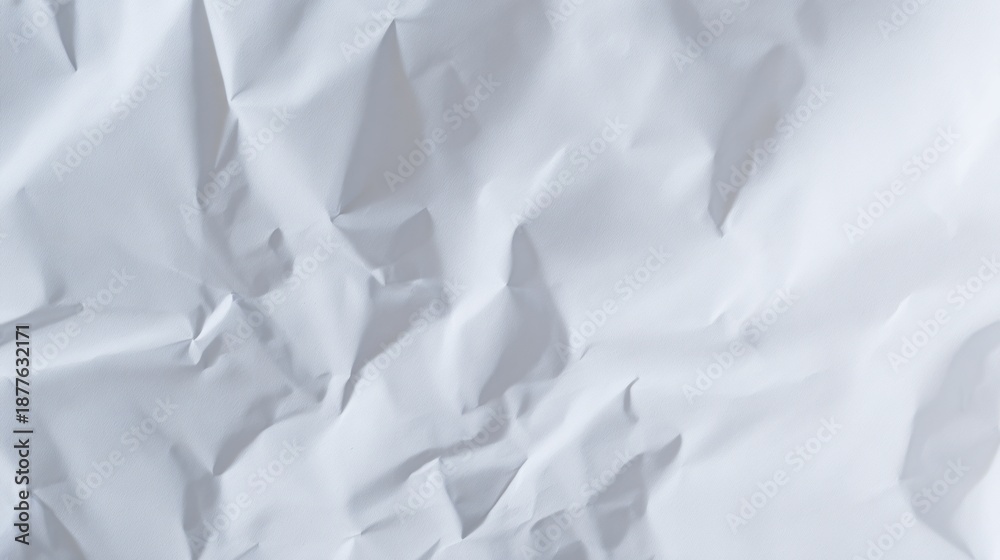 Fototapeta premium A crumpled white surface with various textures and folds, creating a dynamic visual effect.