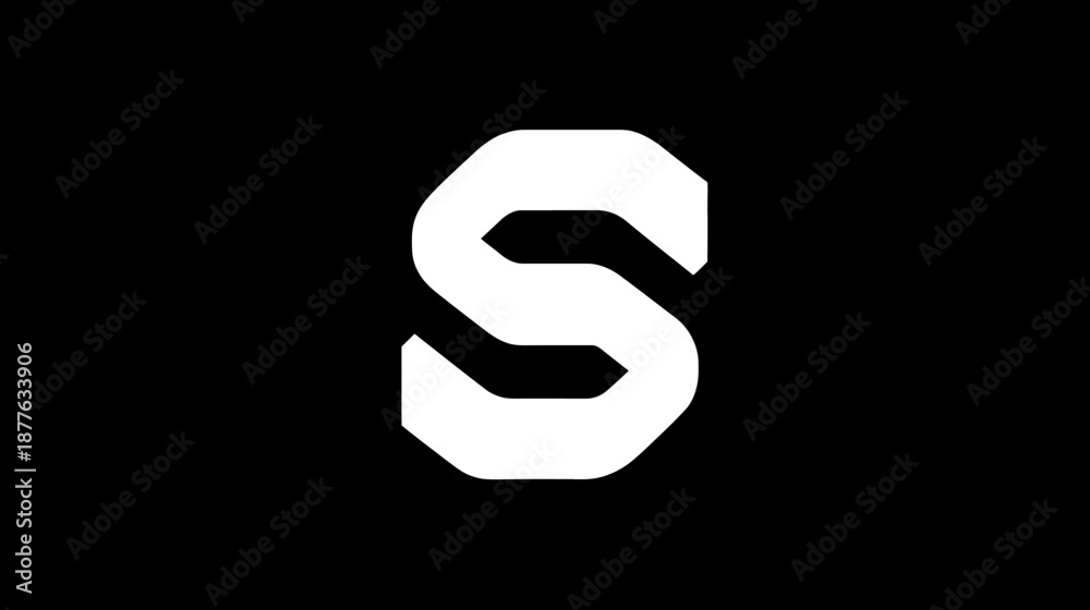 Fototapeta premium Stylized white letter S on black background, geometric modern initial for graphic design and branding concept