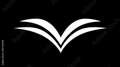 Abstract white stylized V shape with upward sweeping curves on a black background, minimalist graphic element