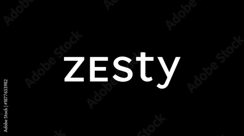 Modern minimalist design featuring the word 'ZESty' in white sans-serif typography on a stark black background, symbolizing energy and freshness.
