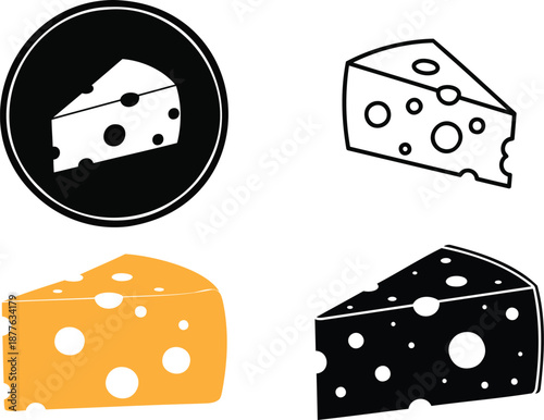 Variety of cheese illustrations in different colors and styles