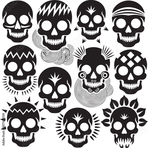 Sugar Skull Silhouette Bundle | Day of the Dead Skull Vector Set