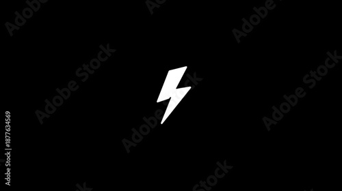 Clean white thunderbolt graphic on solid black background symbolizing power, energy, speed, and electricity