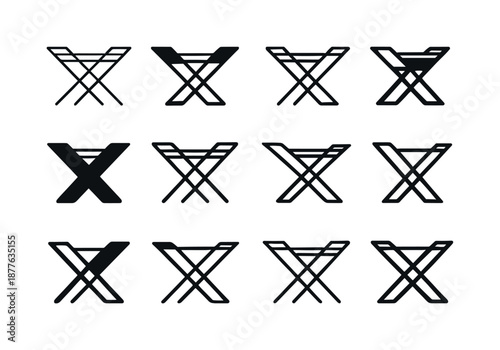Laundry Rack Icons. Laundry drying rack. Icon set. Set Logo of laundry drying rack: foldable rack structure. harmonious logo variations of the same emblematic
