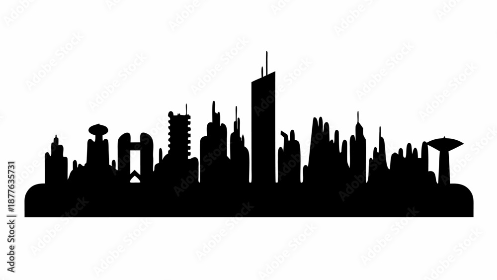 Obraz premium Modern city skyline silhouette with tall skyscrapers