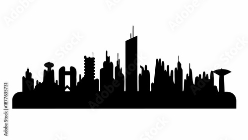 Modern city skyline silhouette with tall skyscrapers