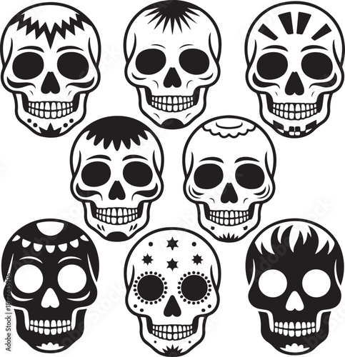Sugar Skull Silhouette Bundle | Day of the Dead Skull Vector Set