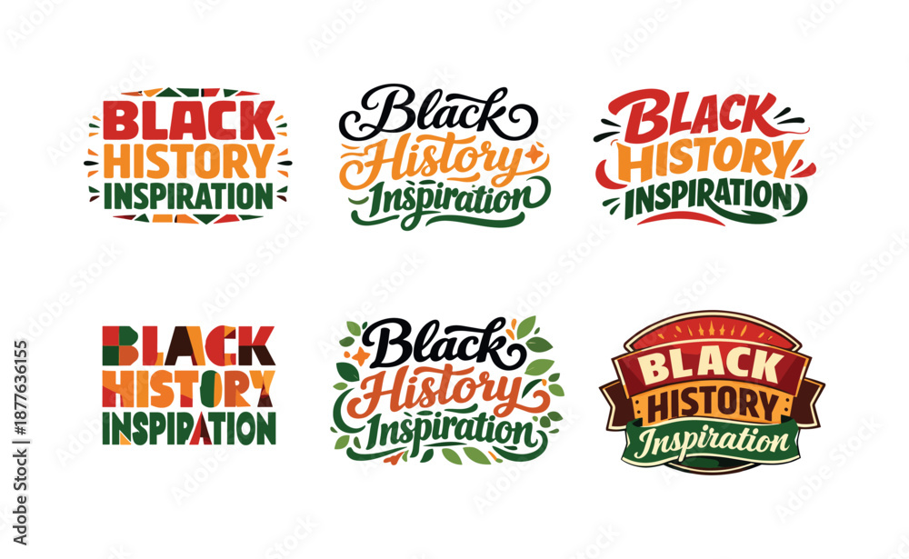 Obraz premium Harmonious Lettering Variations. Black history inspiration. Set lettering. harmonious lettering variations of the same emblematic concept, each with different