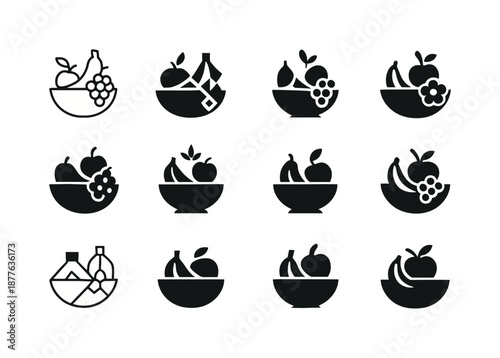 Holiday Feast Icons. holiday feasts. Icon set. Set Logo of holiday feasts: seasonal fruit bowl. harmonious logo variations of the same emblematic concept, each