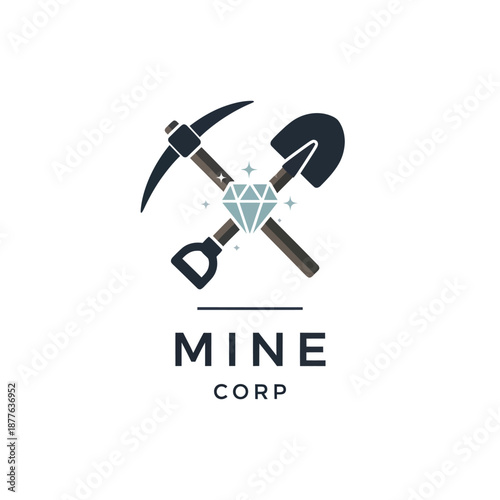 Mine Corp Logo with Pickaxes and Diamond.