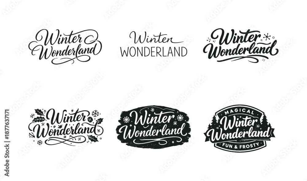 Fototapeta premium Winter Lettering Styles. Winter Aesthetic Quotes. Set lettering. harmonious lettering variations of the same emblematic concept, each with different artistic