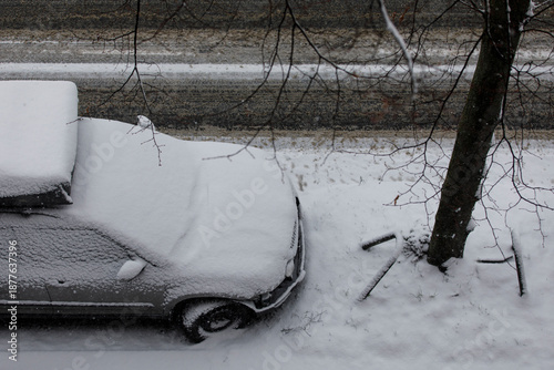 An aerial view of a car bla...
