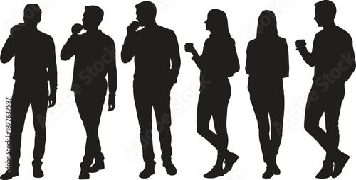 Silhouette of people socializing, casual interaction, professional discussion, vector illustration