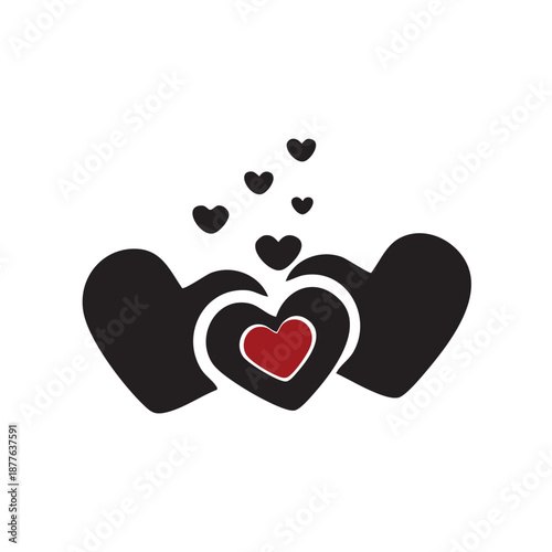 Minimalist Heart Icon Set with a Red Heart Symbolizing Love Romance and Family Bond on White Background for Valentine's Day and Wedding Design