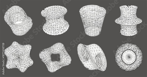 Abstract 3D wireframe geometric shapes Technical illustration of mathematical forms.eps