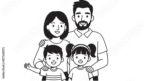 Happy family line art illustration featuring parents with children for financial planning insurance services and household lifestyle marketing branding resources.