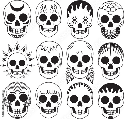 Sugar Skull Silhouette Bundle | Day of the Dead Skull Vector Set