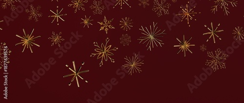 Christmas background with golden snowflakes on burgundy. Perfect for holiday greetings, winter designs, and fest