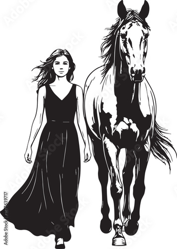 silhouette of a girl with horse