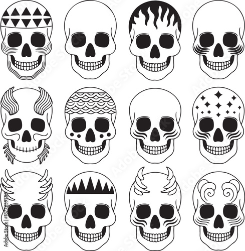 Sugar Skull Silhouette Bundle | Day of the Dead Skull Vector Set