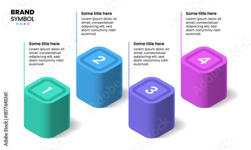 Infographics template. 4 isometric columns with numbers