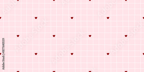 Seamless pattern with romantic tiny hearts on a checkered pink background. Perfect for Valentine cards, cute stationery, wrapping and feminine decorative design