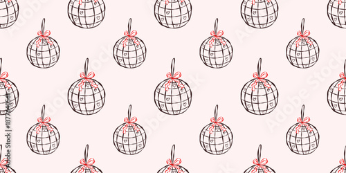Disco ball seamless pattern featuring whimsical doodle lines for party, birthday, wedding and bachelorette decoration, packaging and vector design projects