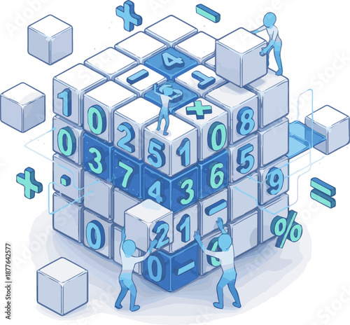 Create a realistic Abstract Numbers background - Mathematical, Numbers concept. 3d rendering vector art with white background..