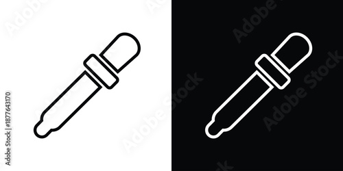 Minimalist dropper tool icon in black and white contrast, symbolizing color sampling in digital design. Ideal for UI, graphic software, and creative interface themes.