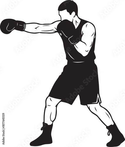 Boxer in Action Punching with Gloved Fists Illustration