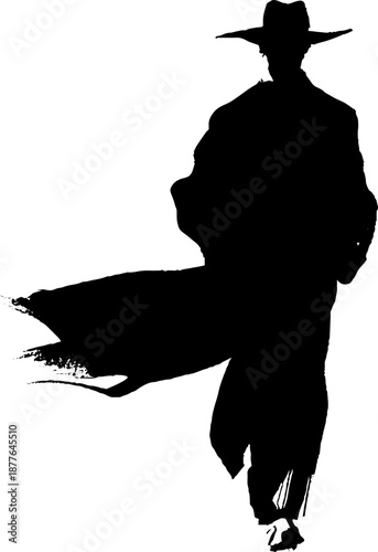 Silhouette of man in long coat with hat