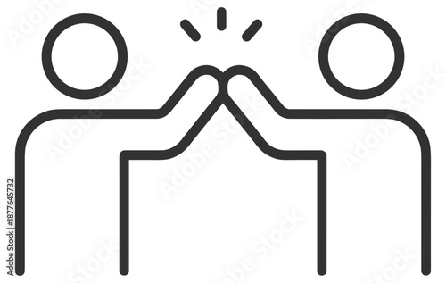 Teamwork high five icon, business collaboration success outline illustration on transparent background