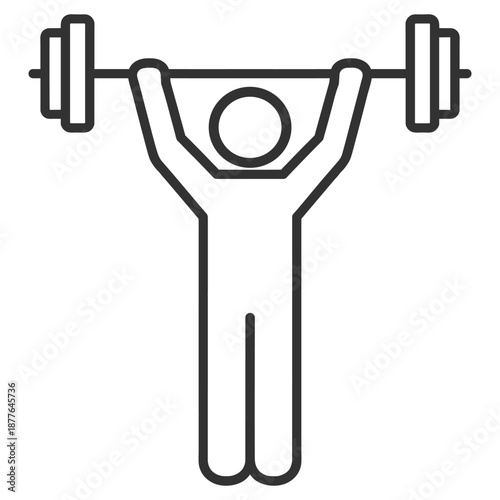 Weightlifting athlete icon, barbell overhead strength training outline illustration on transparent background
