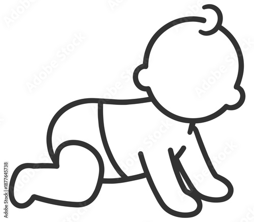 Crawling baby icon, infant child outline illustration for parenting and care on transparent background
