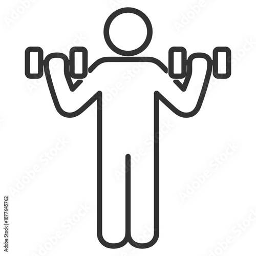 Dumbbell biceps curl exercise icon, fitness strength training outline illustration on transparent background