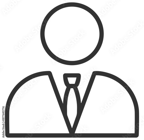 Businessman profile icon, professional user avatar with suit and tie outline illustration on transparent background