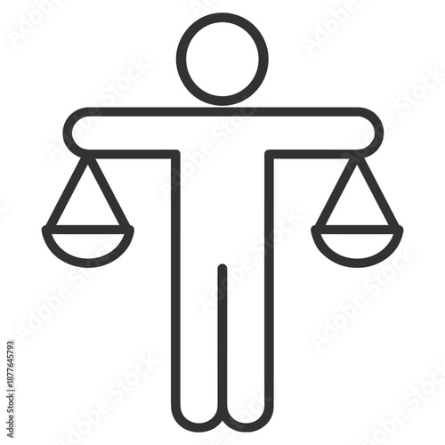 Justice and law balance scale icon, legal court outline illustration on transparent background