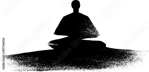Silhouette of person meditating in lotus pose with textured effect