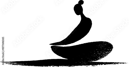 Abstract ink art of woman meditating in zen pose with minimalist design