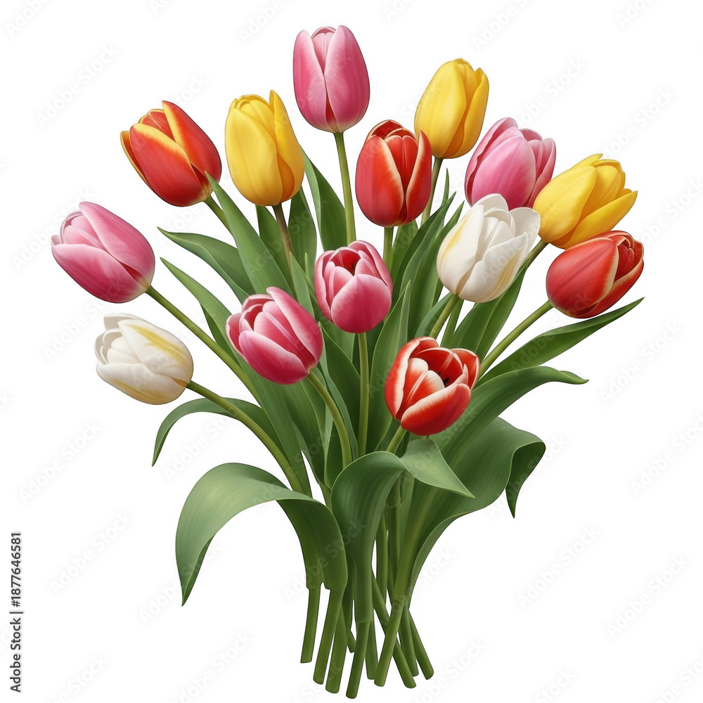 Obraz premium Vibrant tulip bouquet in full bloom isolated on transparent background