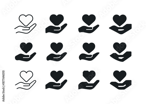 Positive Relationship Icons. Positive reinforcement in romantic relationships. Icon set. Set Logo of Positive reinforcement in romantic relationships: caring