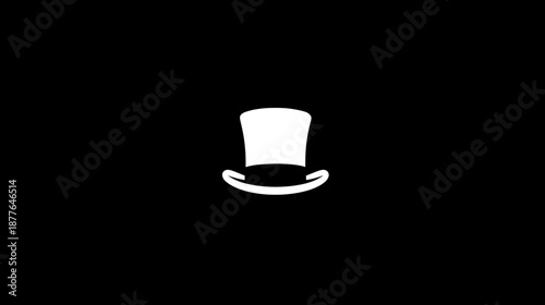 A simple, white graphic illustration of a top hat against a black backdrop, elegant and minimal
