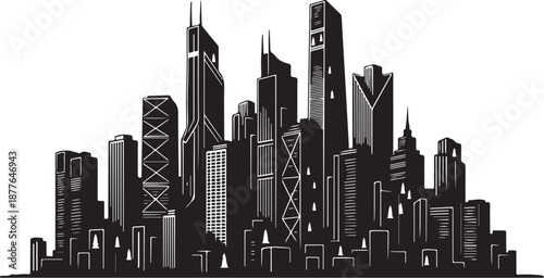Black and White City Skyline Urban Landscape Illustration