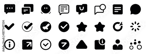 Approved Icons collection of comment quote symbols and verified tick marks for message interfaces