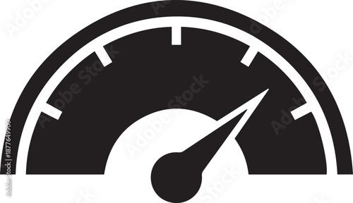 A sleek black icon depicting a speedometer or gauge indicating high performance
