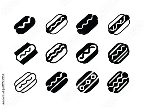 Street Food Logos. street food. Icon set. Set Logo of street food: hotdog emblem. harmonious logo variations of the same emblematic concept, each