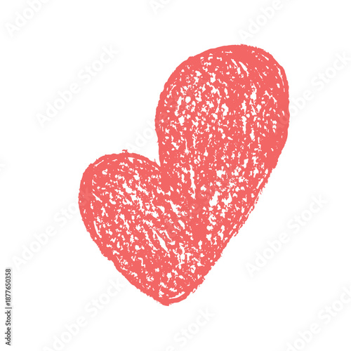 Crayon Heart. Red romantic doodle element. Love sign grunge icon. Textured vector charity or kind scribble symbol shapes drawn illustration isolated on white background