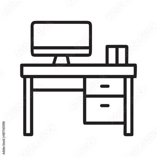 Office desk with computer workstation and drawers for study or work from home concept vector icon art
